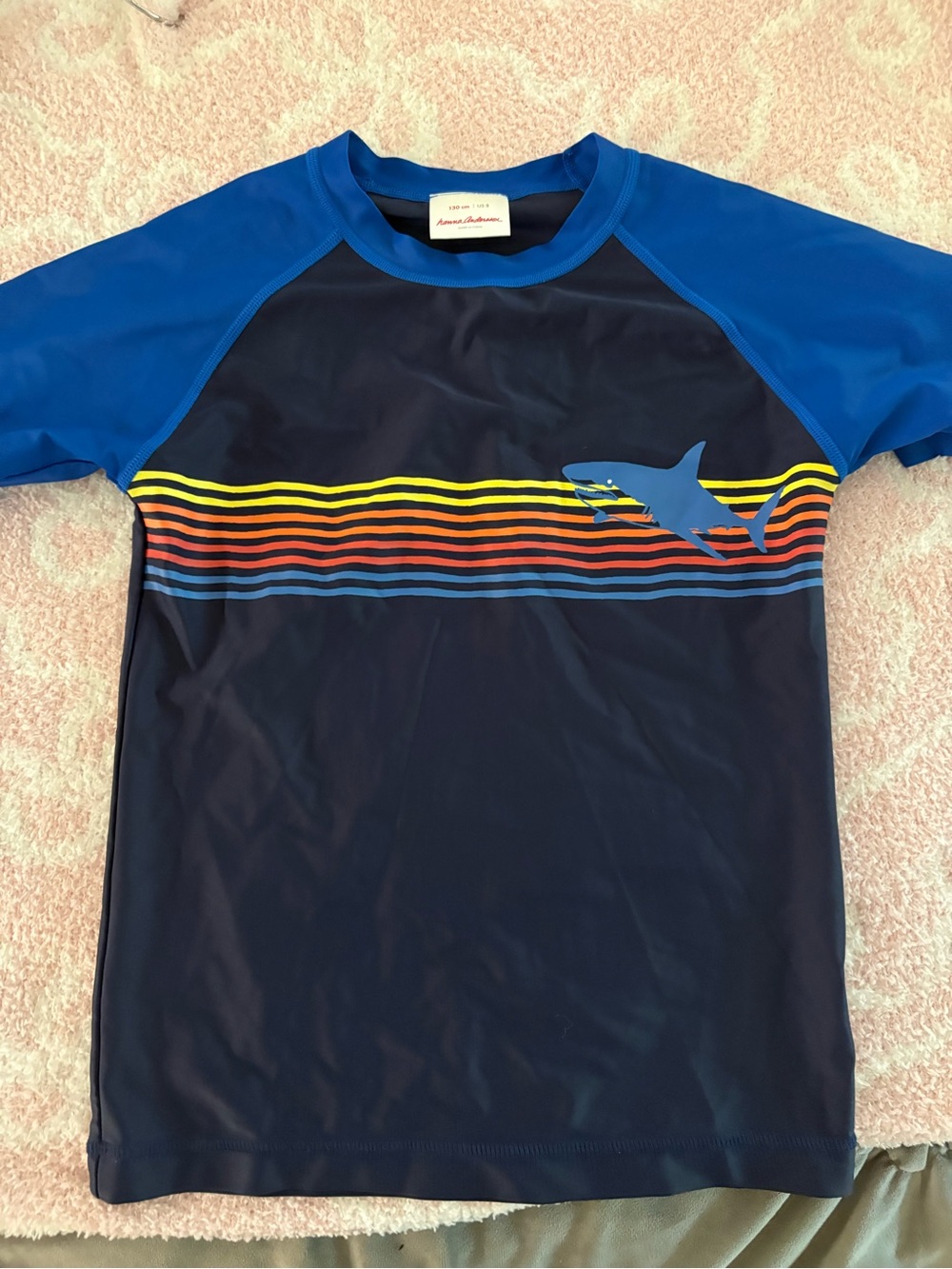 Hanna Andersson Navy & Royal Blue Shark Stripe Rash Guard